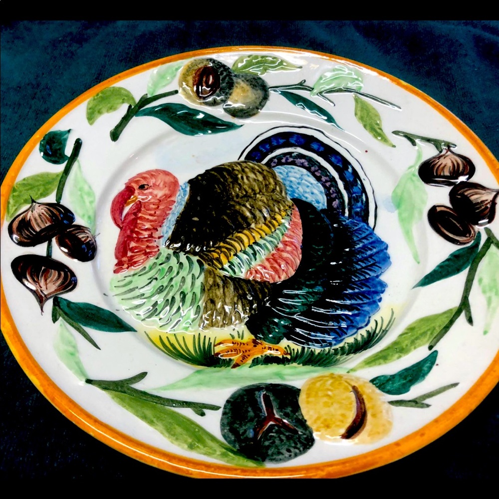 Vintage Turkey Plate/PlatterHand Painted Plate Made In Italy